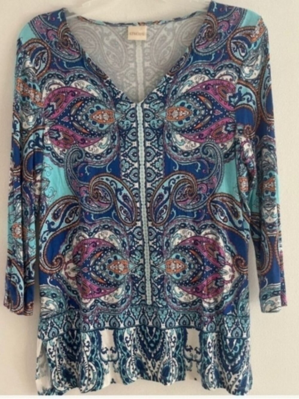 Chico's Women Top/Tunic Size Medium  Multicolor V-Neck Blouse Long Sleeve